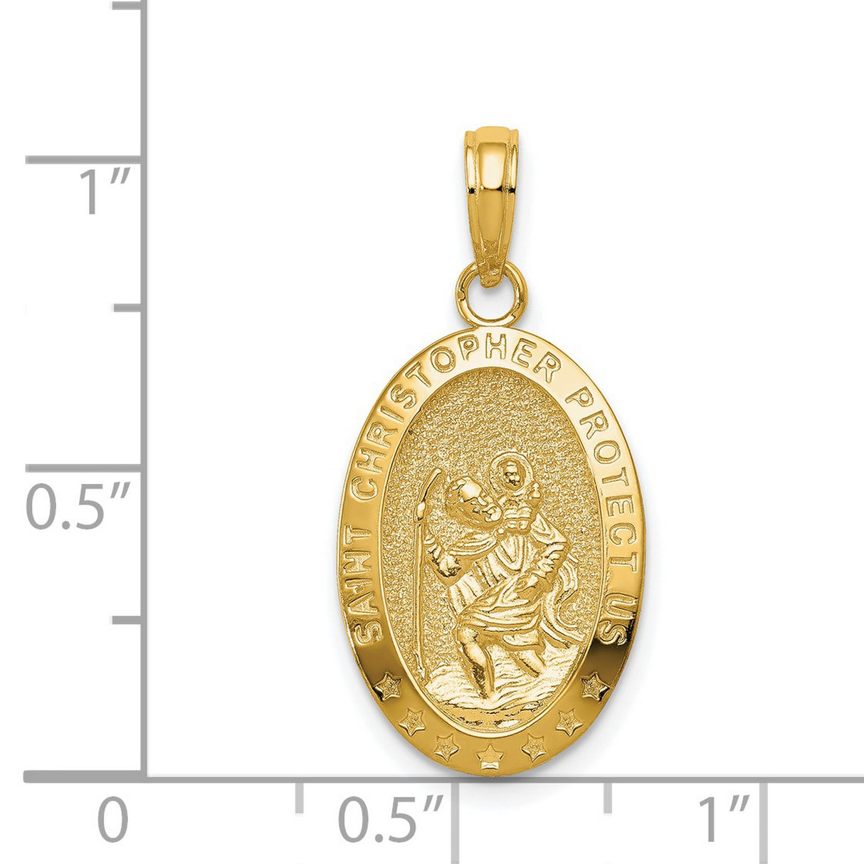 Solid Saint Christopher Protect Us Words Oval Medal Charm Pendant in Real 14k Yellow Gold