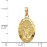 Solid Saint Christopher Protect Us Words Oval Medal Charm Pendant in Real 14k Yellow Gold