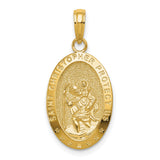 Solid Saint Christopher Protect Us Words Oval Medal Charm Pendant in Real 14k Yellow Gold