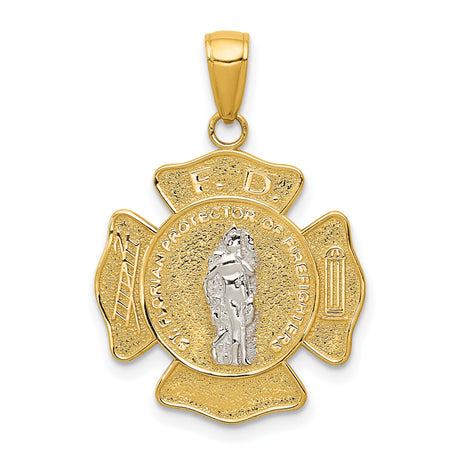14k Two-Tone Gold Saint Florian Firefighter Pendant with Maltese Cross and Fireman Symbols