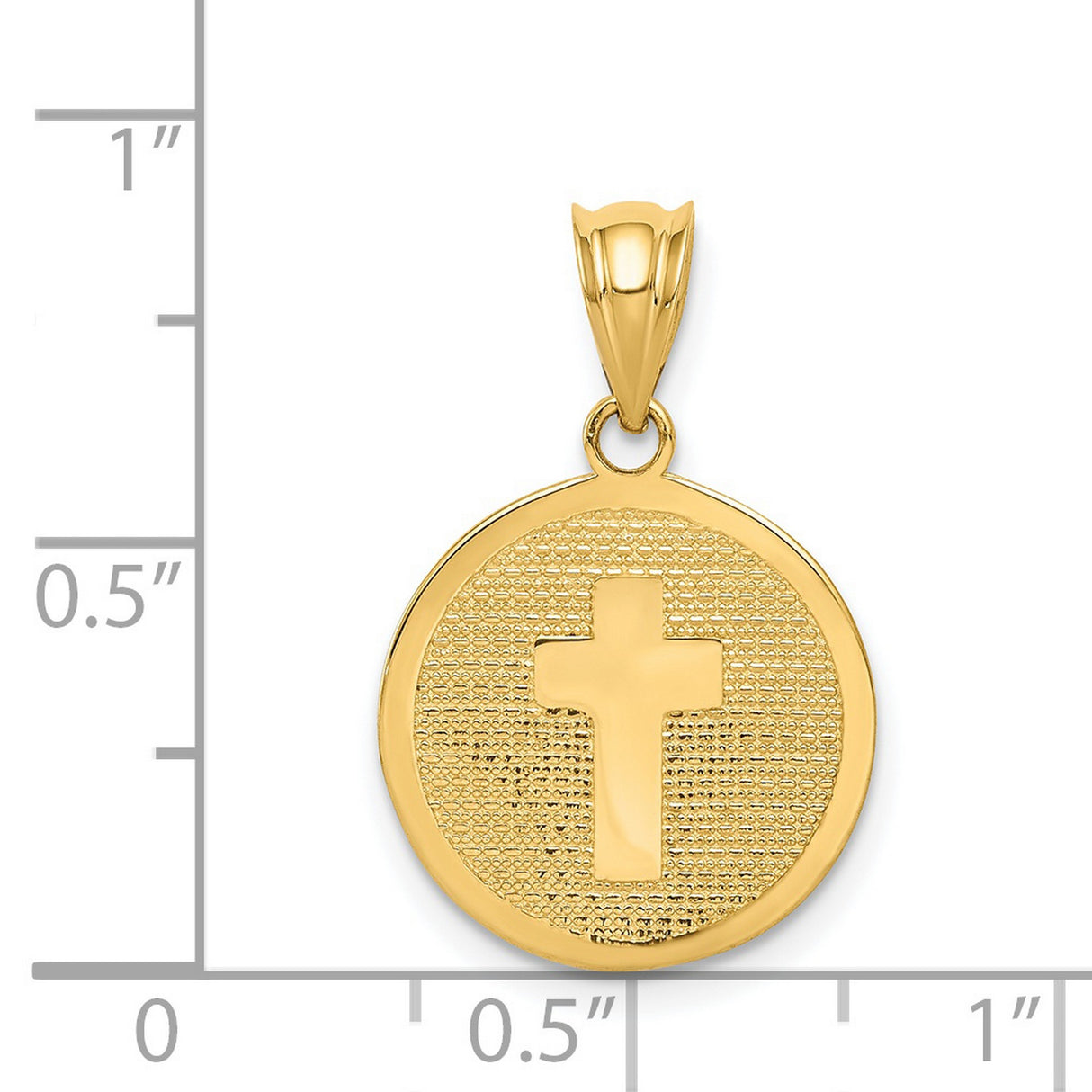 Cross Round Medal with 1st Holy Communion Words Back Charm Pendant in Real 14k Yellow Gold