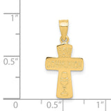 First Holy Communion Words And Chalice Cup Cross Shaped Charm Pendant in Real 14k Yellow Gold