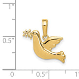 14k Yellow Gold Dove Pendant with Olive Branch, Christian Faith Symbol of Peace and Hope