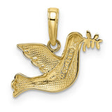 White Rhodium Polished Diamond-Cut Dove Charm Pendant in Real 14k Multi-Tone Gold