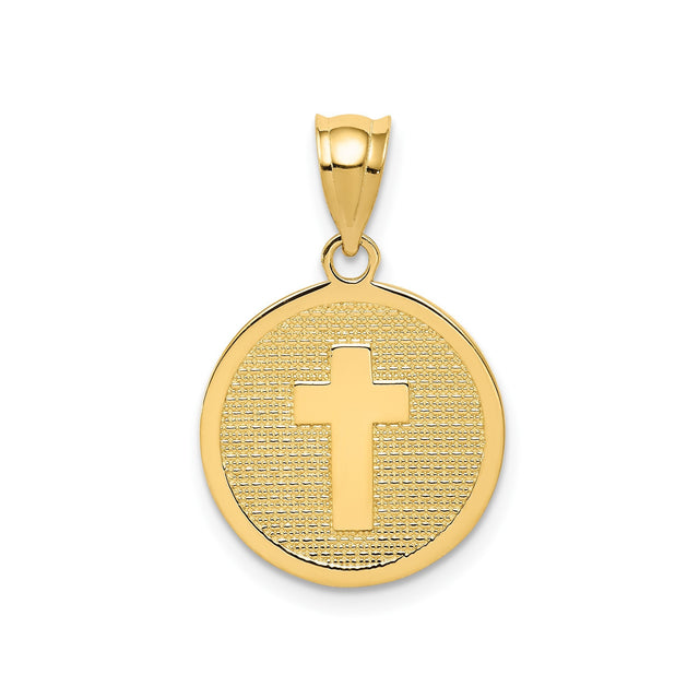 14k Yellow Gold Cross Pendant with Textured Background and Halo Design