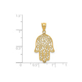 14k Yellow Gold Hamsa Pendant, Filigree Hand of Fatima Amulet, Middle Eastern Spiritual Jewelry