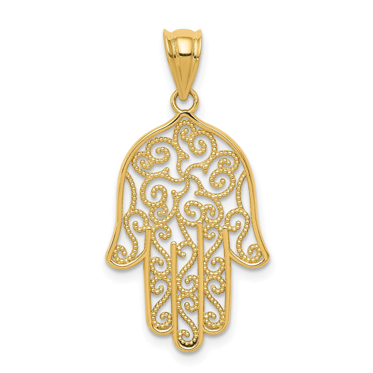 14k Yellow Gold Hamsa Pendant, Filigree Hand of Fatima Amulet, Middle Eastern Spiritual Jewelry