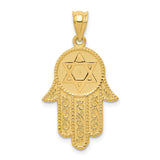 14k Yellow Gold Hamsa Hand Pendant with Star of David, Jewish Faith Amulet for Women or Unisex Wear