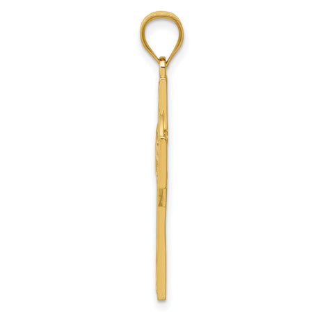 14k Yellow Gold Cross Pendant with Trinity Knot and Halo Design Inspired by Celtic Symbolism