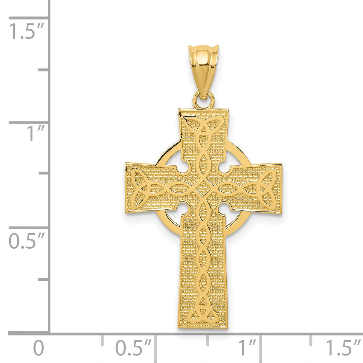 14k Yellow Gold Cross Pendant with Trinity Knot and Halo Design Inspired by Celtic Symbolism