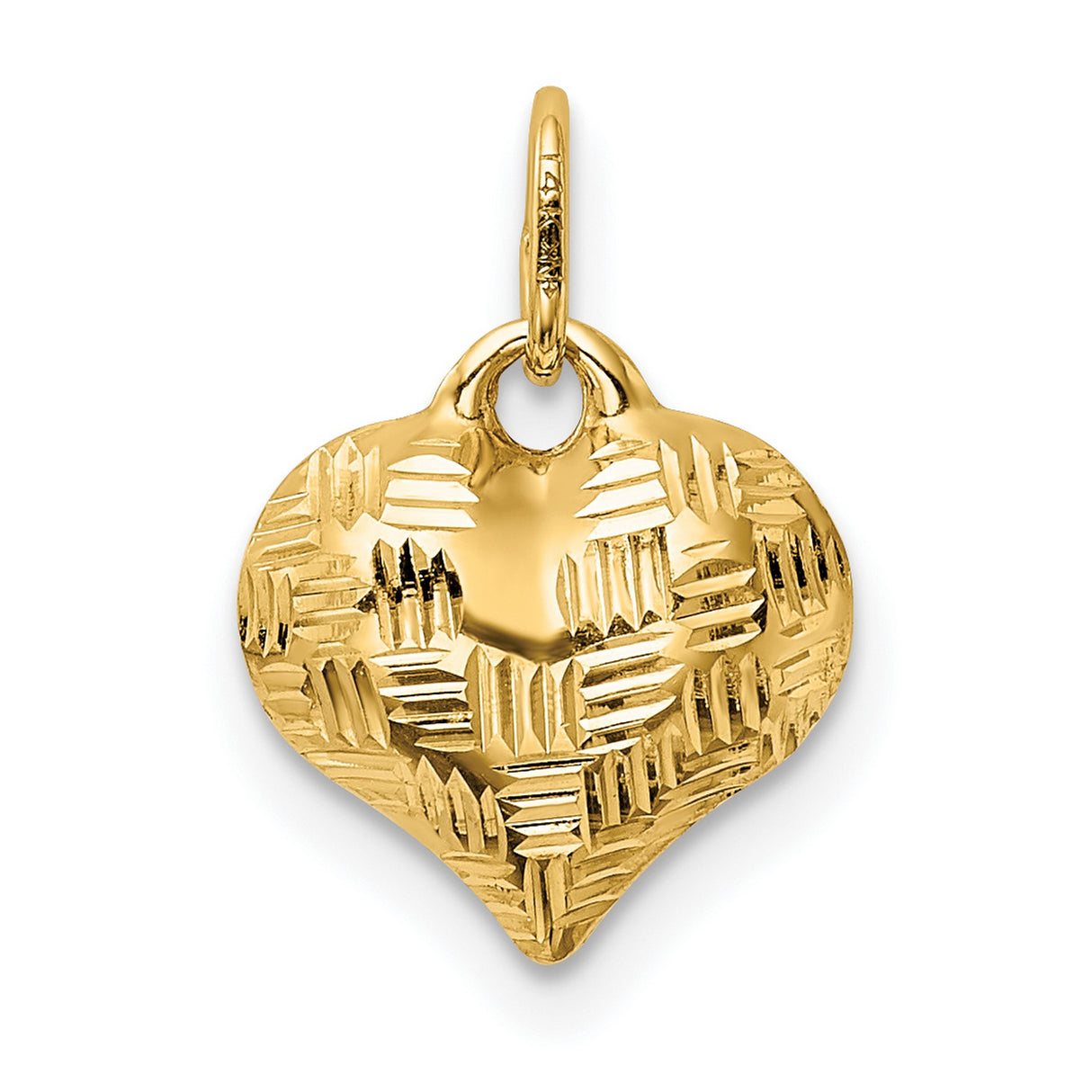 14k Yellow Gold Heart Pendant with Textured Diamond Cut Detailing for Women