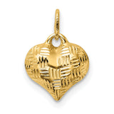 14k Yellow Gold Heart Pendant with Textured Diamond Cut Detailing for Women