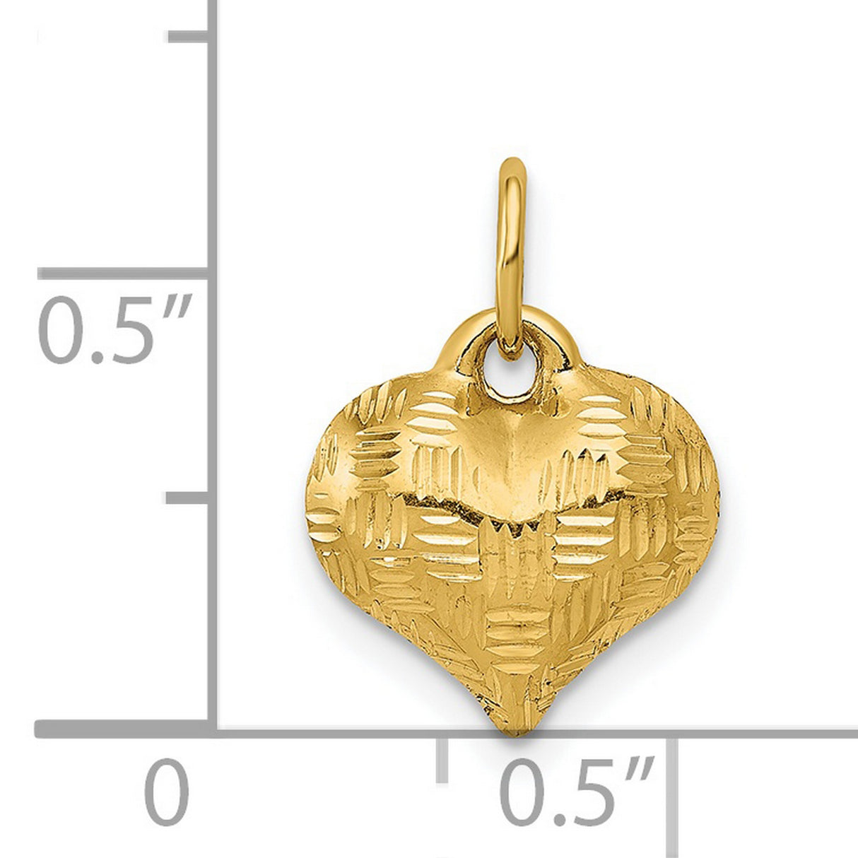 14k Yellow Gold Heart Pendant with Textured Diamond Cut Detailing for Women