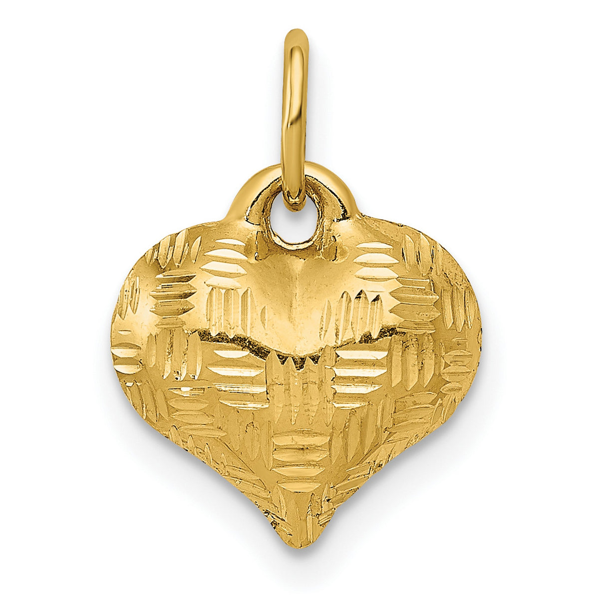 14k Yellow Gold Heart Pendant with Textured Diamond Cut Detailing for Women