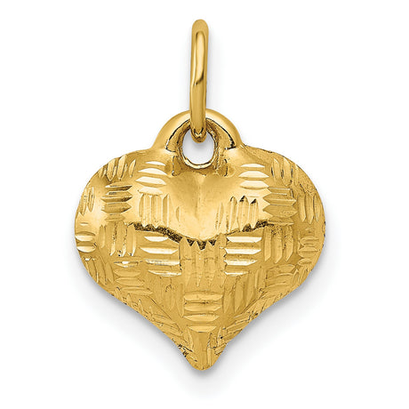 14k Yellow Gold Heart Pendant with Textured Diamond Cut Detailing for Women