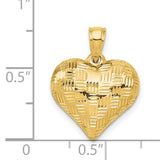 14k Yellow Gold Heart Pendant with Textured Diamond Cut Design, Puffy Romantic Style