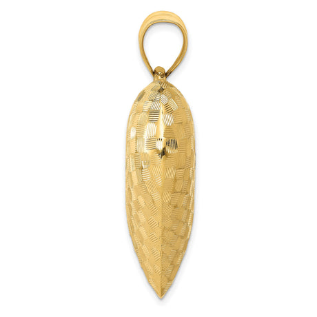 14k Yellow Gold Heart Pendant, Textured Puffed Basketweave Charm for Women