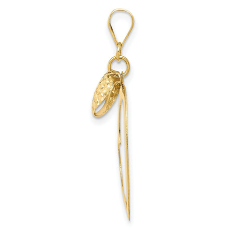 14k Yellow Gold Heart Pendant with Textured Solid and Polished Open Heart Design