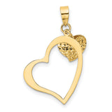 14k Yellow Gold Heart Pendant with Textured Solid and Polished Open Heart Design