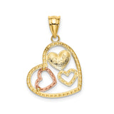 14k Multi-Tone Gold Heart Pendant with Three Interlocking Hearts in Yellow, White, and Rose Gold