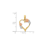 14k Two-Tone Gold Heart Pendant with Rose and White Gold Floral Accents
