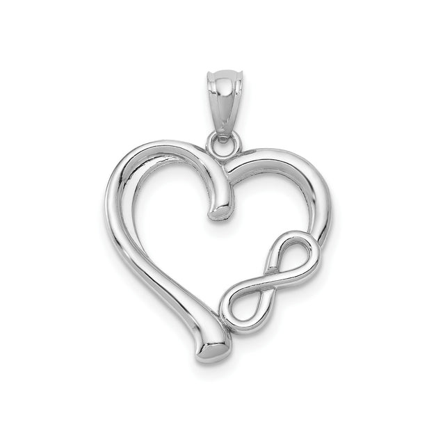14k White Gold Infinity Heart Pendant with Open Heart Design for Women