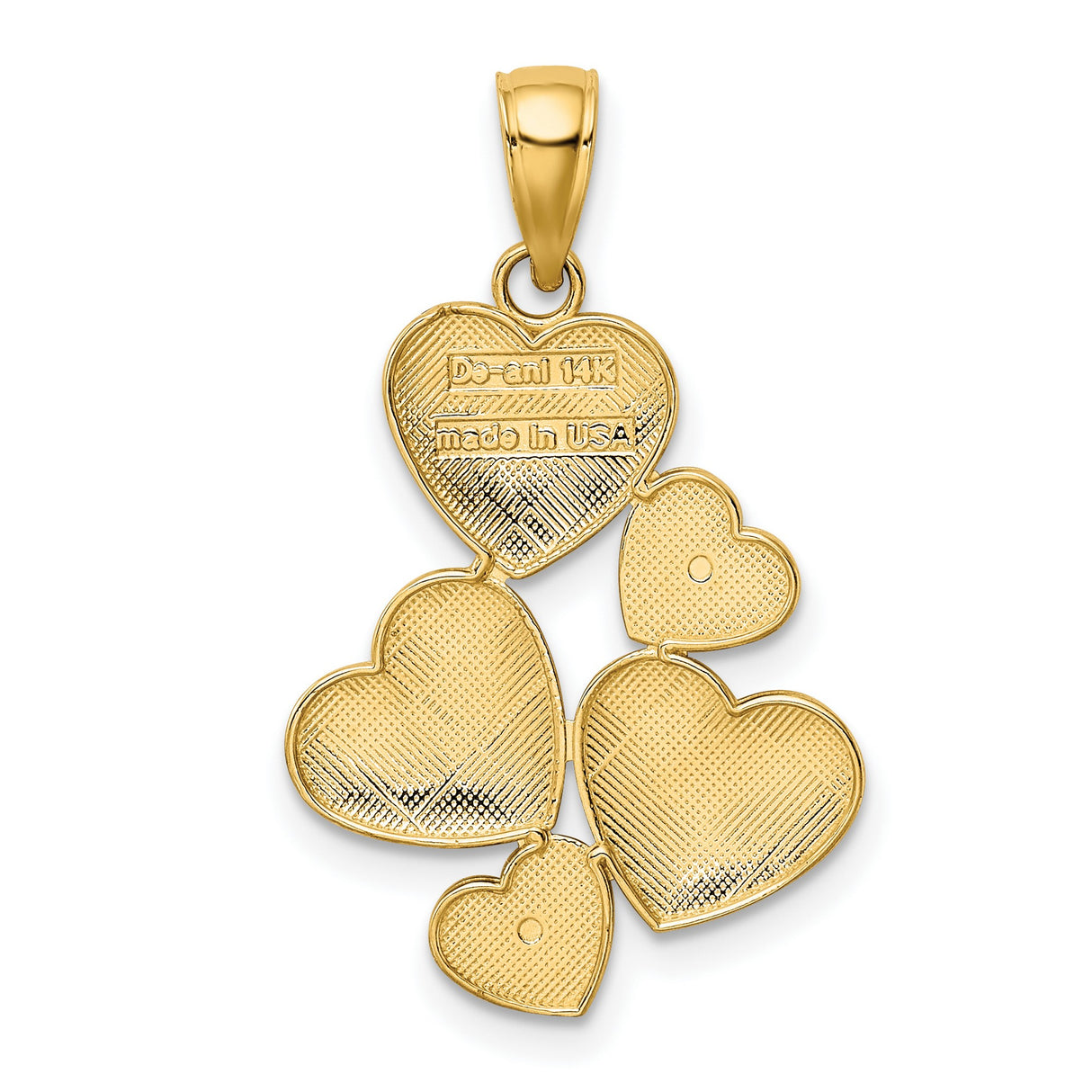 14k Yellow Gold Heart Pendant, Five-Heart Cluster in Textured and Polished Two-Tone Finish