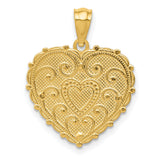 #1 Mom With Flower In Shadowbox Heart Charm Pendant in Real 14k Multi-Tone Gold