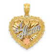 #1 Mom With Flower In Shadowbox Heart Charm Pendant in Real 14k Multi-Tone Gold