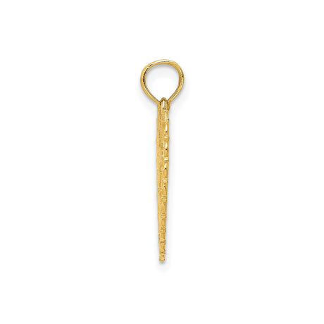 14k Yellow Gold Heart Pendant with Textured Background and Filigree Border for Mom