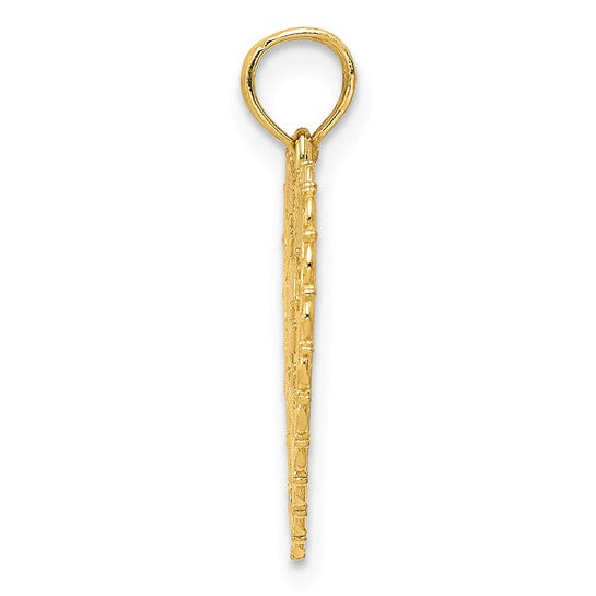 14k Yellow Gold Heart Pendant with Textured Background and Filigree Border for Mom
