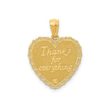 14k Yellow Gold Heart Pendant with Textured Background and Filigree Border for Mom