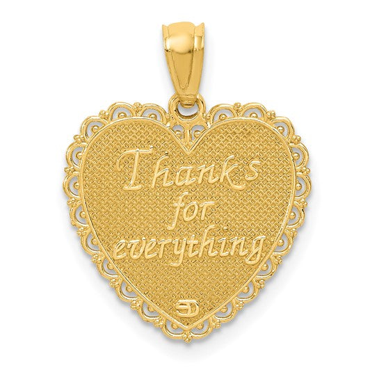 14k Yellow Gold Heart Pendant with Textured Background and Filigree Border for Mom