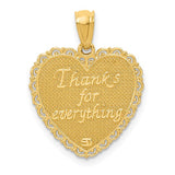 14k Yellow Gold Heart Pendant with Textured Background and Filigree Border for Mom
