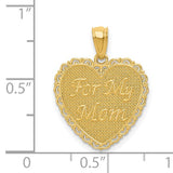14k Yellow Gold Heart Pendant with Textured Background and Filigree Border for Mom
