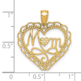 14k Yellow Gold Heart Shaped Mom Pendant with Infinity Symbol and Textured Design