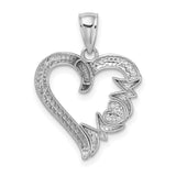 14k White Gold Dolphin Heart Pendant with Beaded Charm, Ocean-Inspired Romantic Jewelry for Women