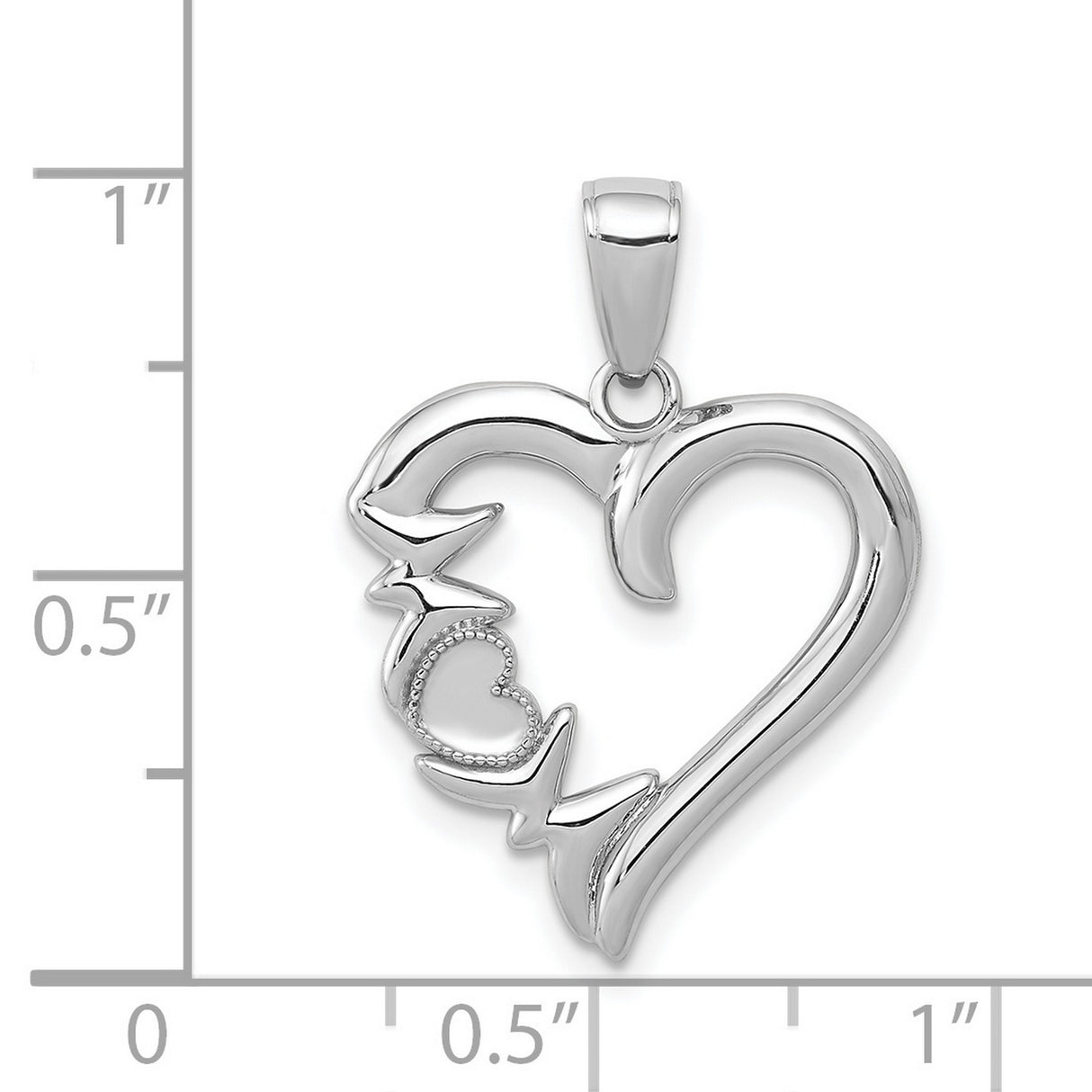 14k White Gold Dolphin Heart Pendant with Beaded Charm, Ocean-Inspired Romantic Jewelry for Women