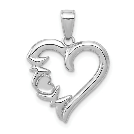 14k White Gold Dolphin Heart Pendant with Beaded Charm, Ocean-Inspired Romantic Jewelry for Women
