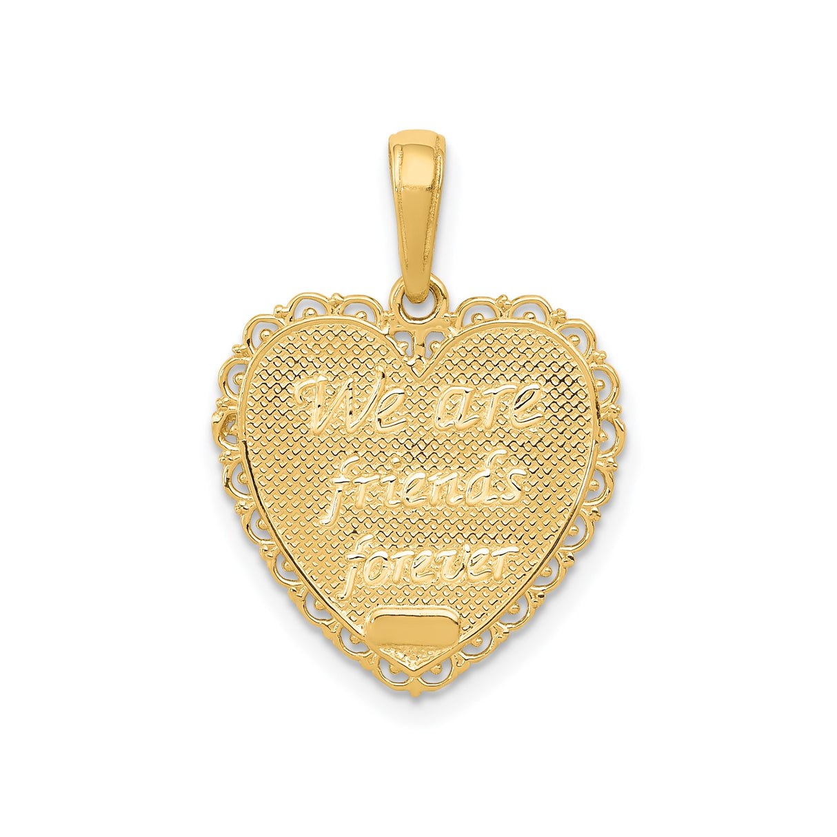 14k Yellow Gold Heart Pendant with Filigree Edges and For My Sister Engraving