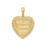 14k Yellow Gold Heart Pendant with Filigree Edges and For My Sister Engraving