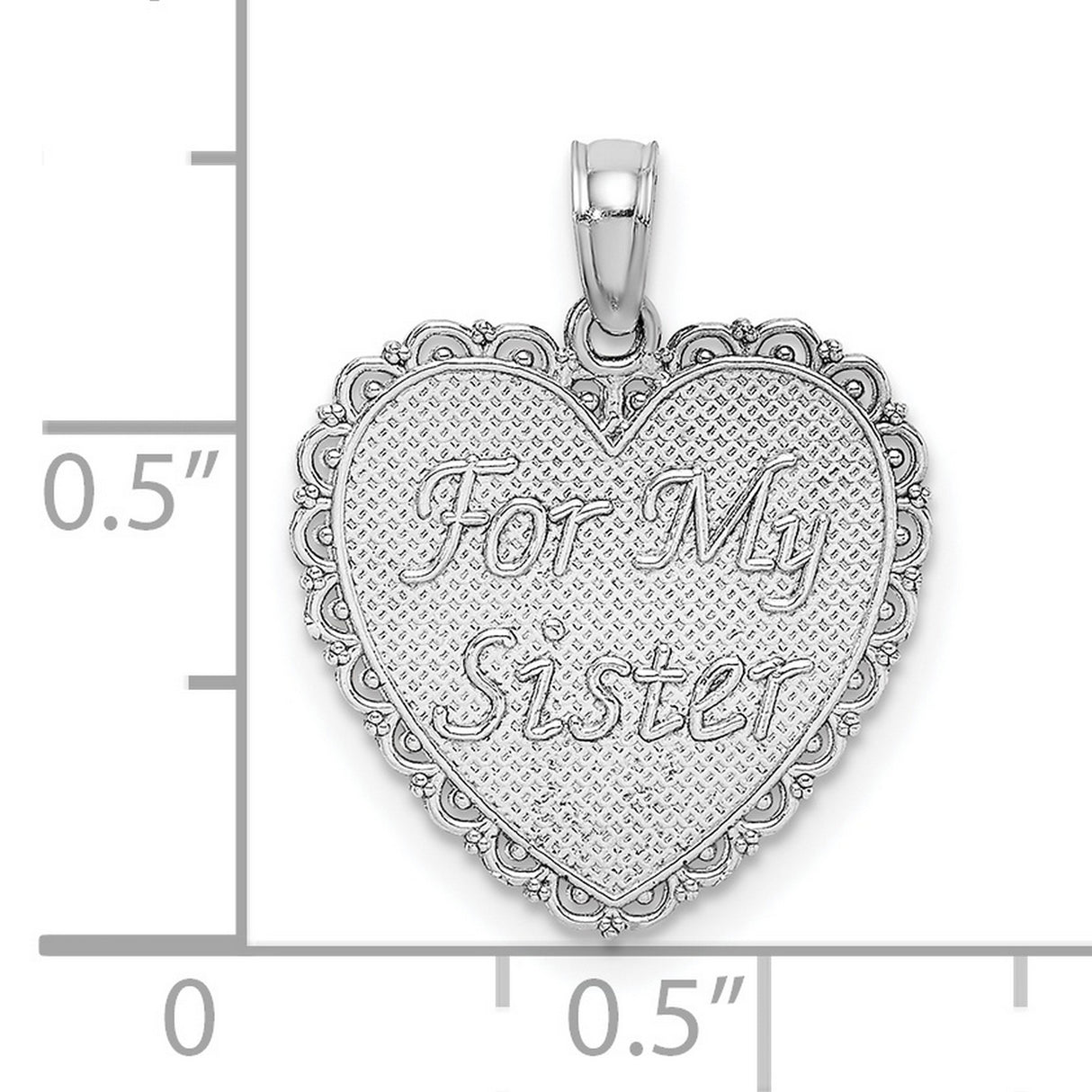14k White Gold Heart Pendant with Ornate Filigree Edging, For My Sister Theme