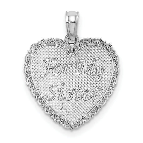 14k White Gold Heart Pendant with Ornate Filigree Edging, For My Sister Theme