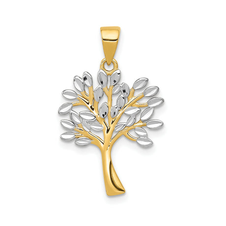 14k Multi-Tone Gold Tree of Life Pendant, Rhodium Accents, Nature and Family Symbolism