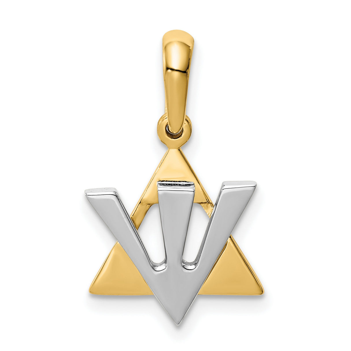 Star Of David Shin Symbol Charm Pendant in Real 14k Multi-Tone Gold