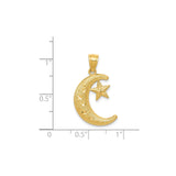 14k Yellow Gold Crescent Moon and Star Pendant, Textured Celestial Jewelry for Women and Unisex