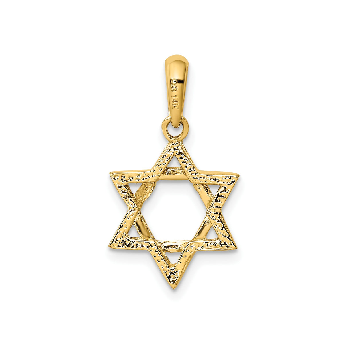 14k Yellow Gold Star of David Pendant, Textured Religious Symbol for Women or Unisex Wear