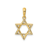 14k Yellow Gold Star of David Pendant, Textured Religious Symbol for Women or Unisex Wear