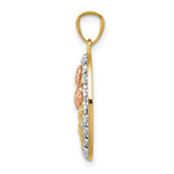 14k Two-Tone Gold Oval Pendant with Rose Scrollwork Floral Design for Women