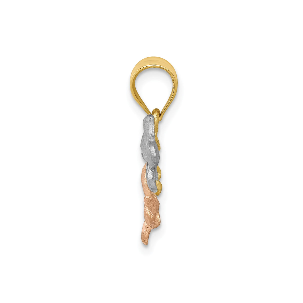14k Tri Color Gold Plumeria Pendant with Three Bloom Floral Design